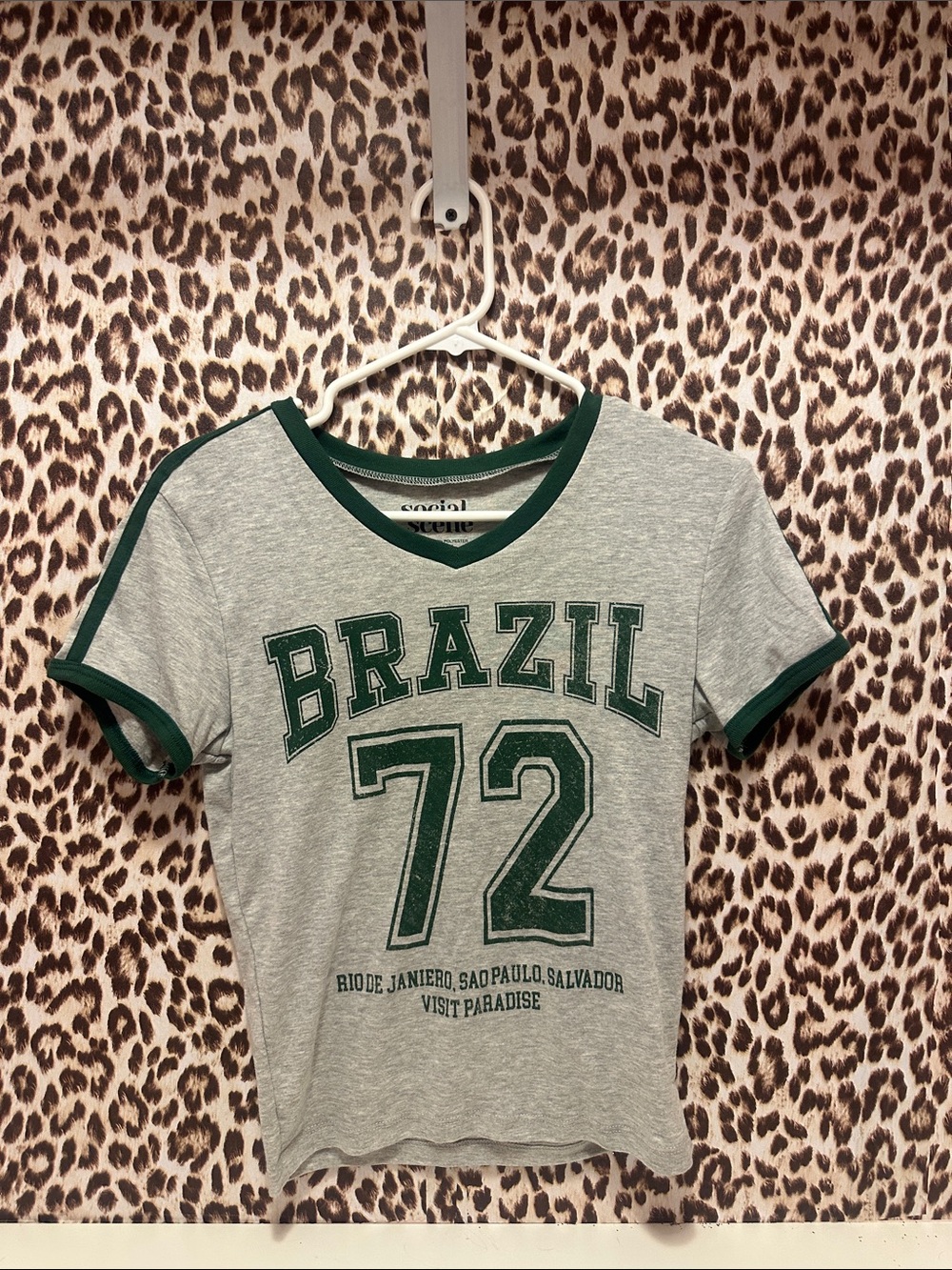 Brazil 72 Grey & Green Ringer Tee